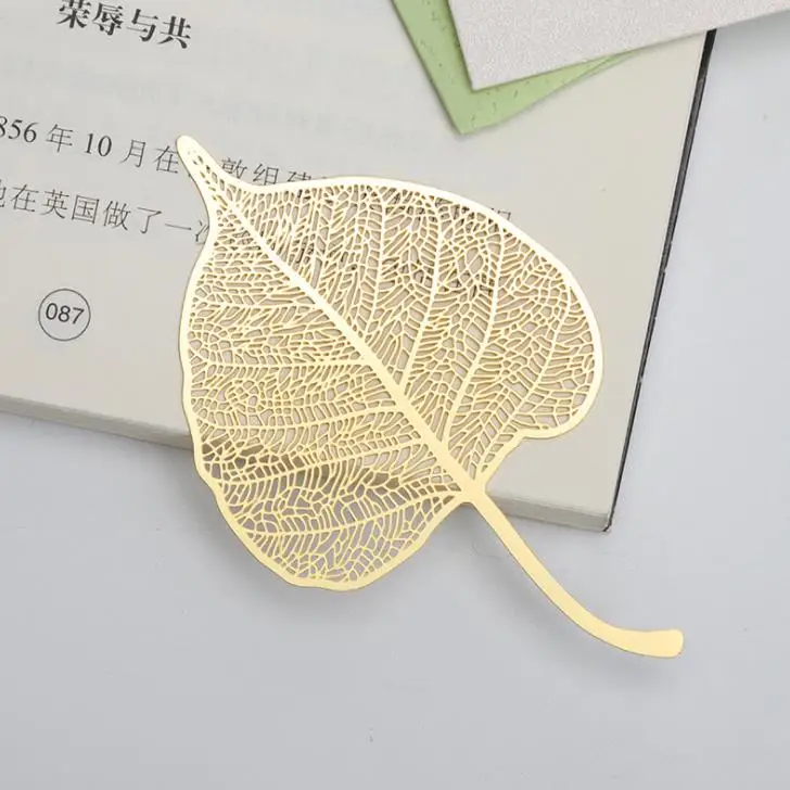 1 Pcs Hollow Gold Leaves Veined Brass Ginkgo Dragonfly Parasol Bodhi Leaf Metal Bookmark Book Marker Stationery Gifts | Канцтовары для