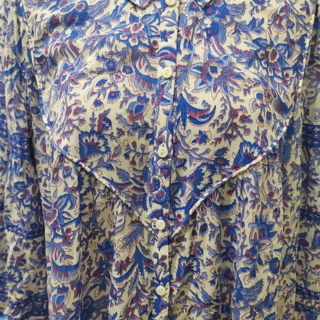 Женская рубашка коллекции 2020 года, Ранняя осень, Свободный цветочный топ с пышными рукавами, женская вискоза 
Женская рубашка коллекции 2020 года, Ранняя осень, Свободный цветочный топ с пышными рукавами, женская вискоза