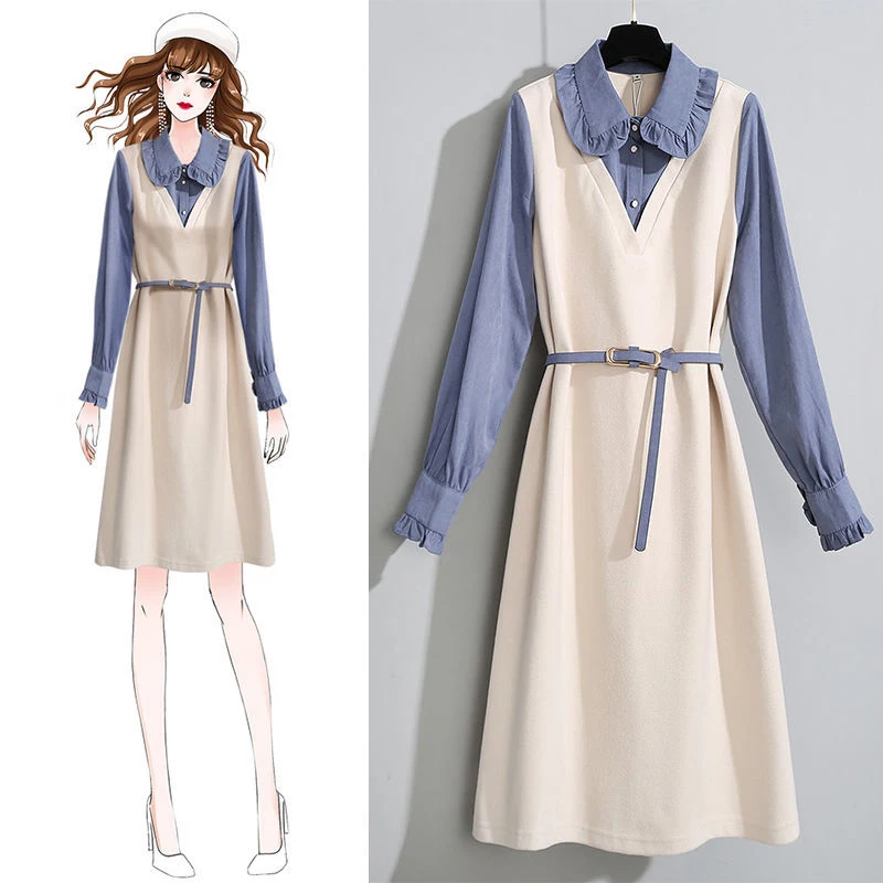 Korean Fashion Fake-Two Dress Women Spring Plus Size 4XL Elegant Spliced Long Sleeve Party Dress Street Sweet Shirt A-Line Dress 
Korean Fashion Fake-Two Dress Women Spring Plus Size 4XL Elegant Spliced Long Sleeve Party Dress Street Sweet Shirt A-Line Dress