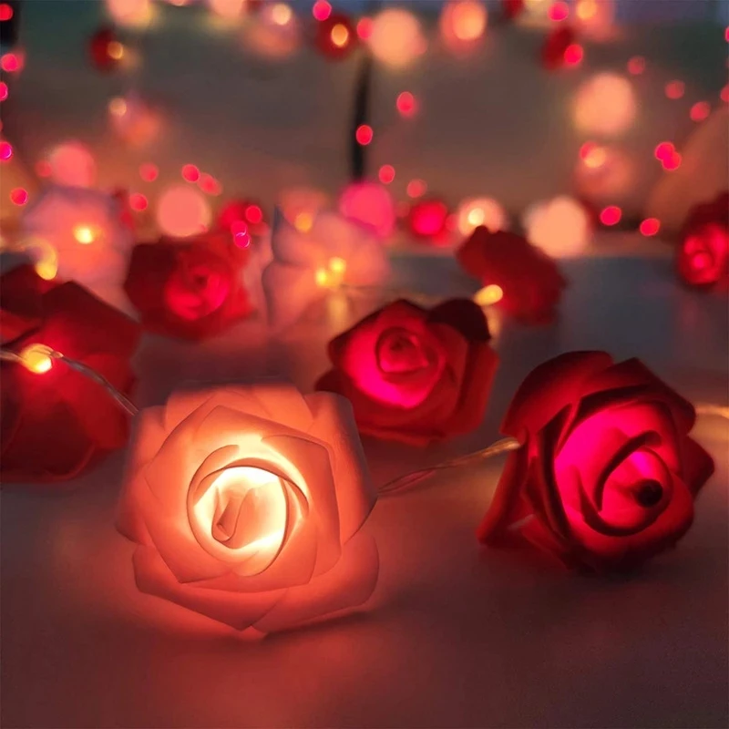 

2m Artificial Roses, LED Light String Garland,String Light Bubble Rose,Fairy Lights,Valentine's Day,Christmas Wedding Decoration