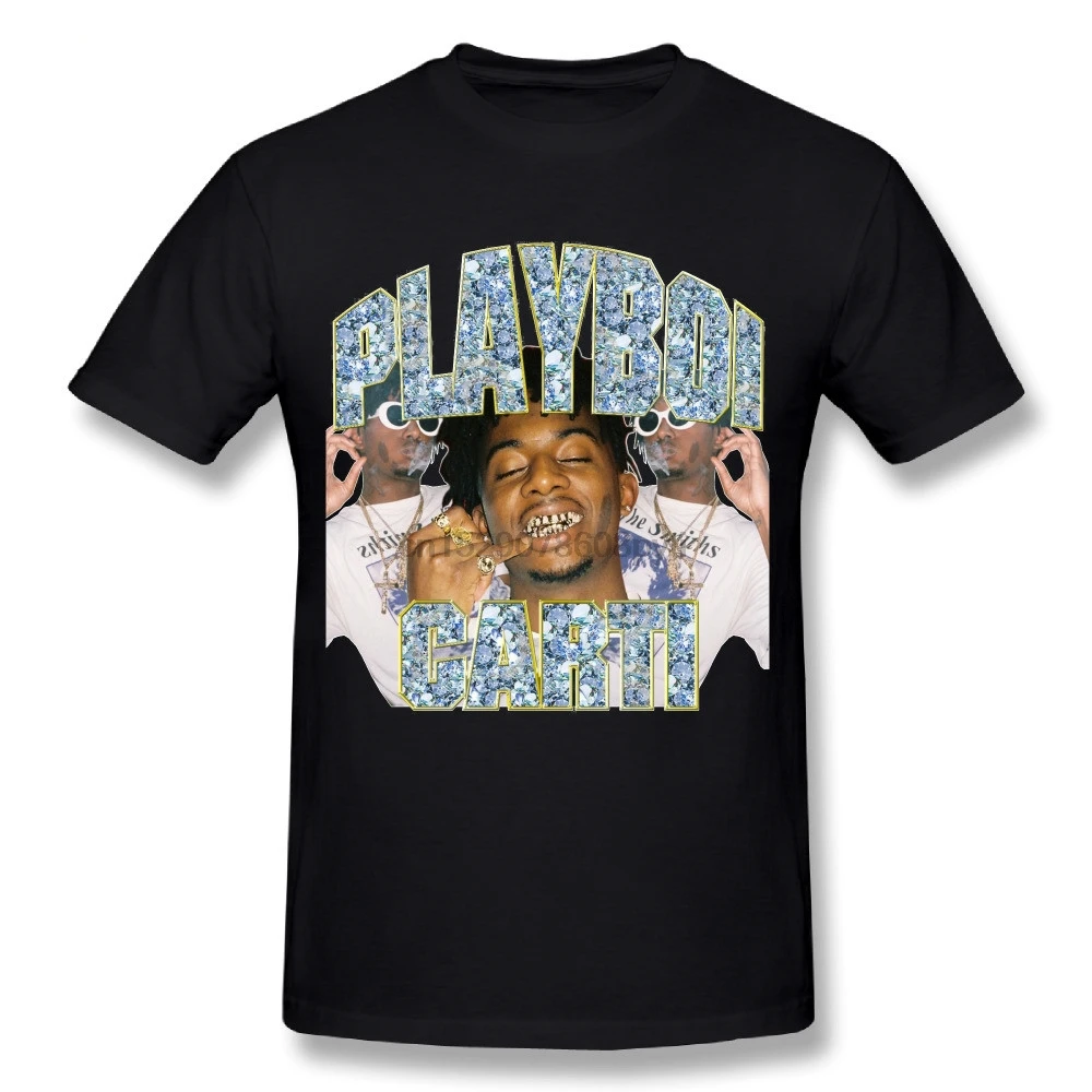 Повседневное мужской Playboi Carti Винтаж футболка Cool Черный графический принт
