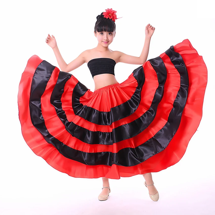Высококачественная атласная Мягкая красная черная юбка фламенко для девочек