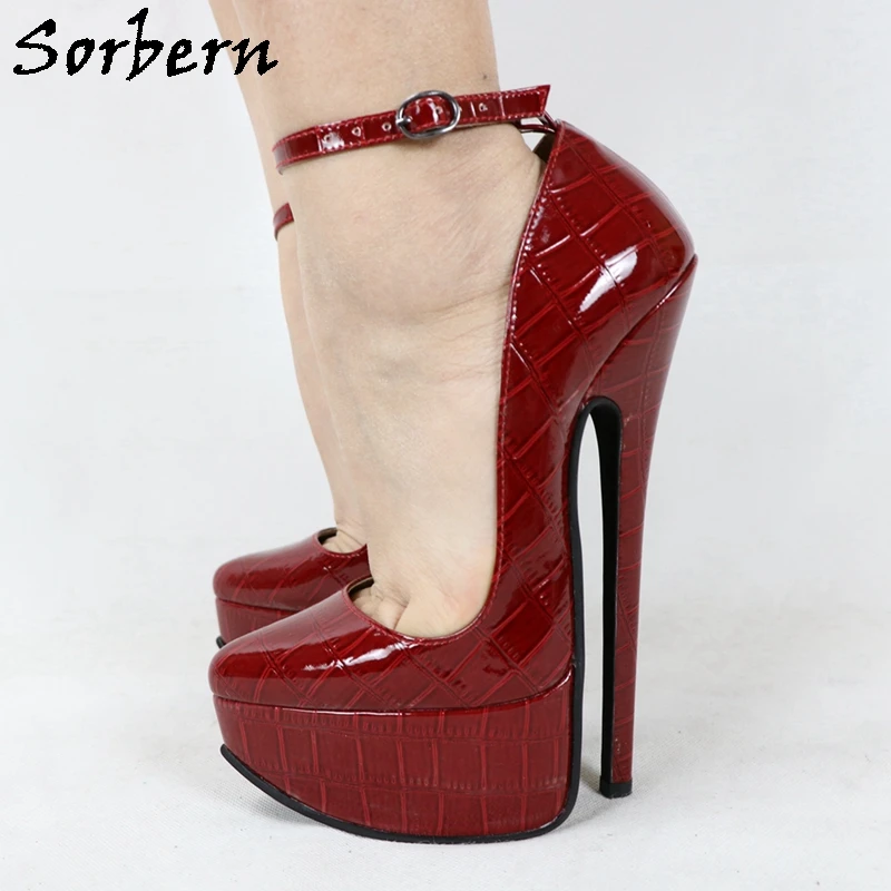 

Sorbern Custom Crocodile Pump Shoe 20Cm High Heel Pointed Toe Crossdressing Footwear Fetish Platform Special Arch Multi Colors