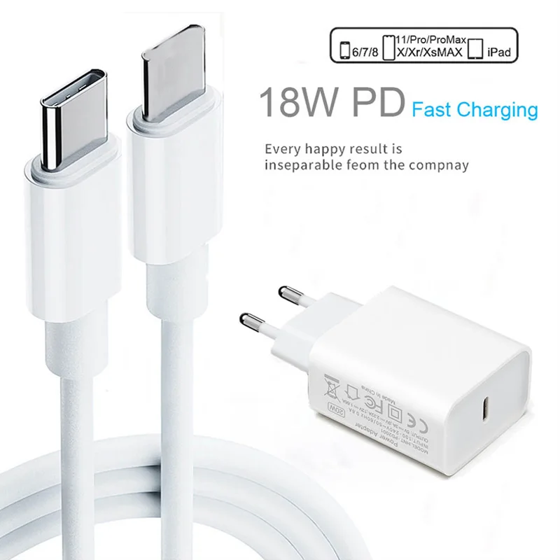 For iPhone 11 Pro XR XS Max 8Plus PD Charger Cable 18W Quick Charger USB C Power Adapter Type C EU/US Plug USB C to C Cable 
For iPhone 11 Pro XR XS Max 8Plus PD Charger Cable 18W Quick Charger USB C Power Adapter Type C EU/US Plug USB C to C Cable