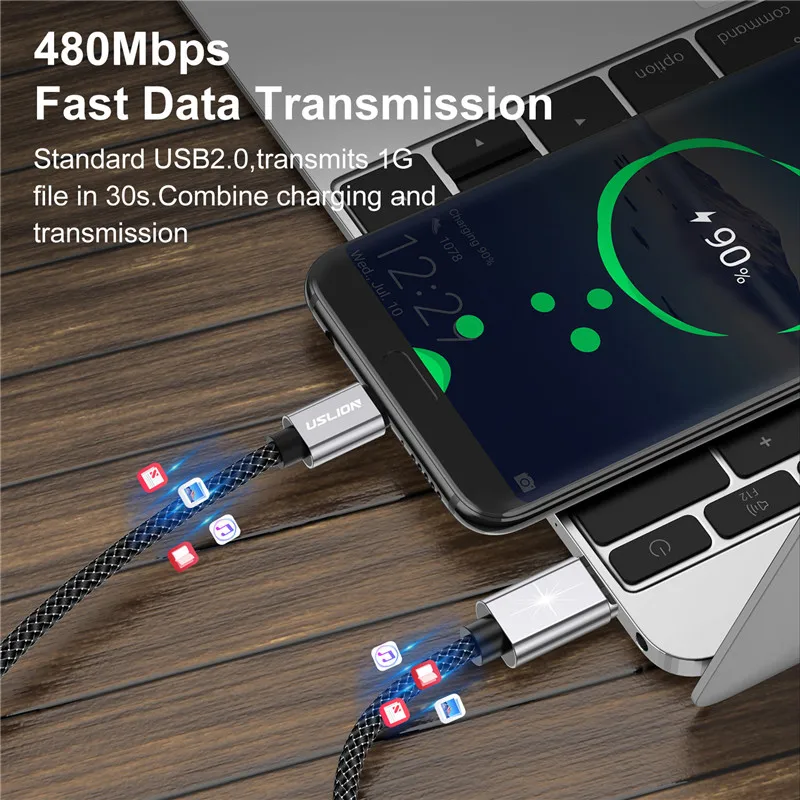 Магнитный кабель USLION 5A USB Type C к для MacBook 100 Вт PD Сверхбыстрая зарядка USB-C Type-C провод