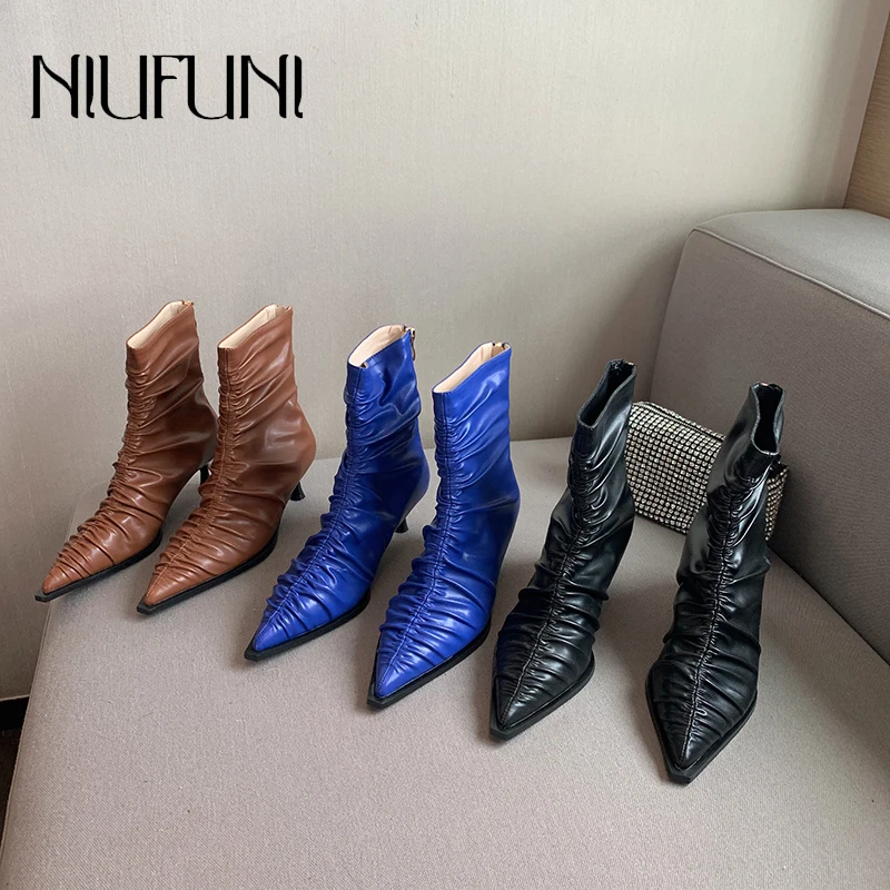 NIUFUNI Pointed Pleated Women's Boots Stiletto Slim Zip Ankle Boots Solid Color Mid Heels Autumn New Botas Mujer Ladies Shoes
NIUFUNI Pointed Pleated Women's Boots Stiletto Slim Zip Ankle Boots Solid Color Mid Heels Autumn New Botas Mujer Ladies Shoes