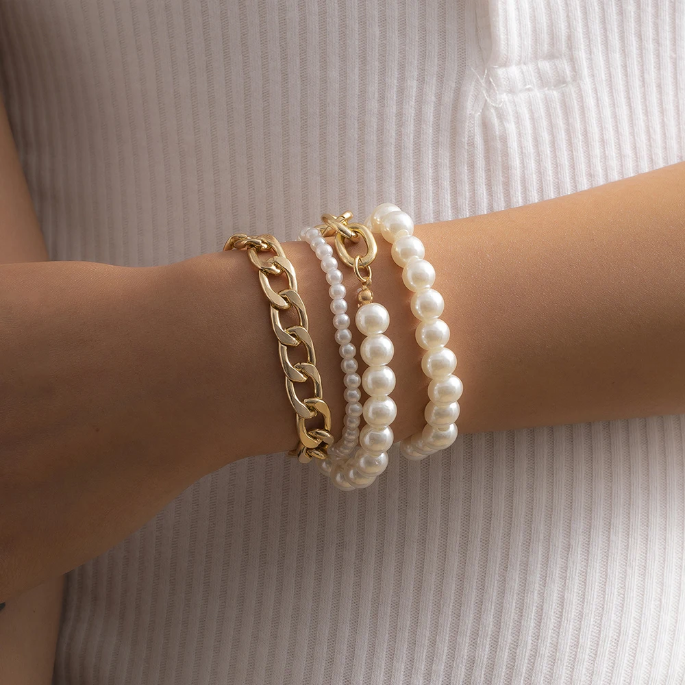 Vintage Imitation Pearl Bracelet for Women Gold Color Chunky Beads Link Chains Bracelet Set Bangle on Hand Boho Jewelry Gift
Vintage Imitation Pearl Bracelet for Women Gold Color Chunky Beads Link Chains Bracelet Set Bangle on Hand Boho Jewelry Gift