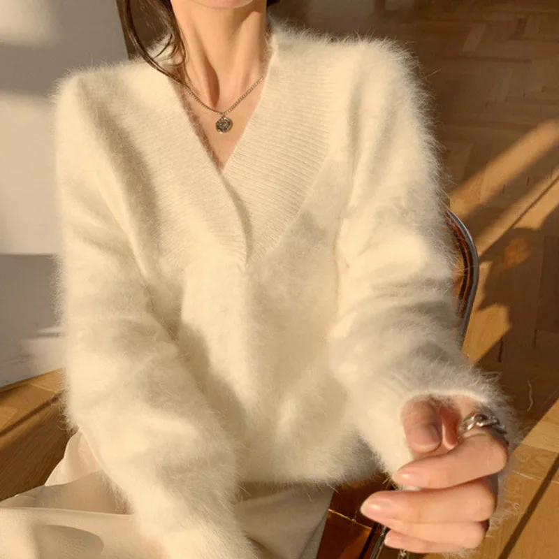 High Quality Luxury Mink Cashmere Women Pullovers Autumn Winter Mohair Knitted Tops Elegant Thick Soft Loose Sweaters Pull Femme
High Quality Luxury Mink Cashmere Women Pullovers Autumn Winter Mohair Knitted Tops Elegant Thick Soft Loose Sweaters Pull Femme