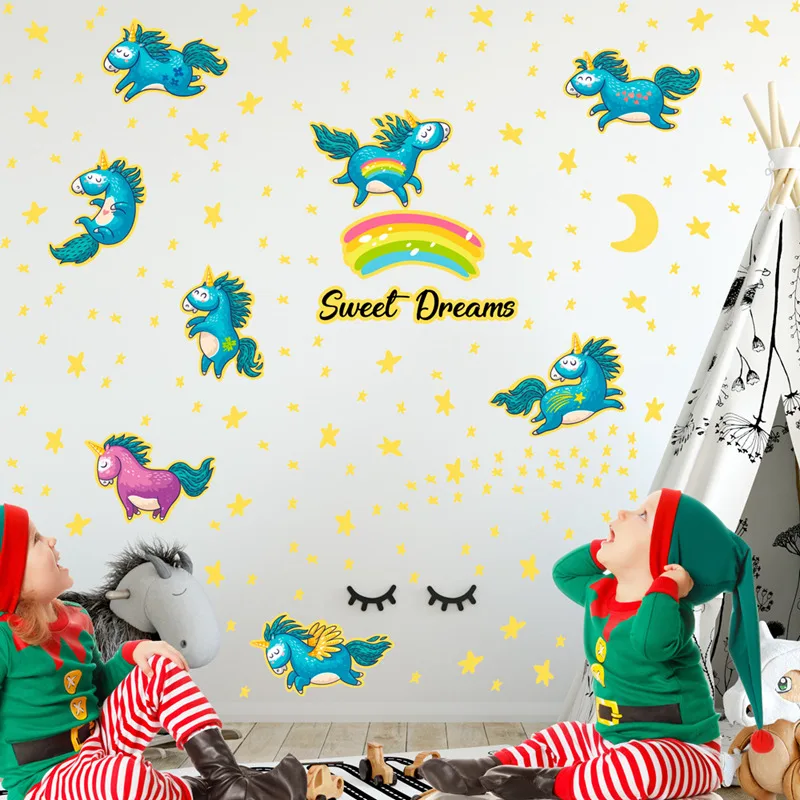 Creative Starry Sky Unicorn Luminous Stars and Moon Decorative Wall Stickers Glowing In The Dark Wall Stickers for Kids Bedroom
Creative Starry Sky Unicorn Luminous Stars and Moon Decorative Wall Stickers Glowing In The Dark Wall Stickers for Kids Bedroom