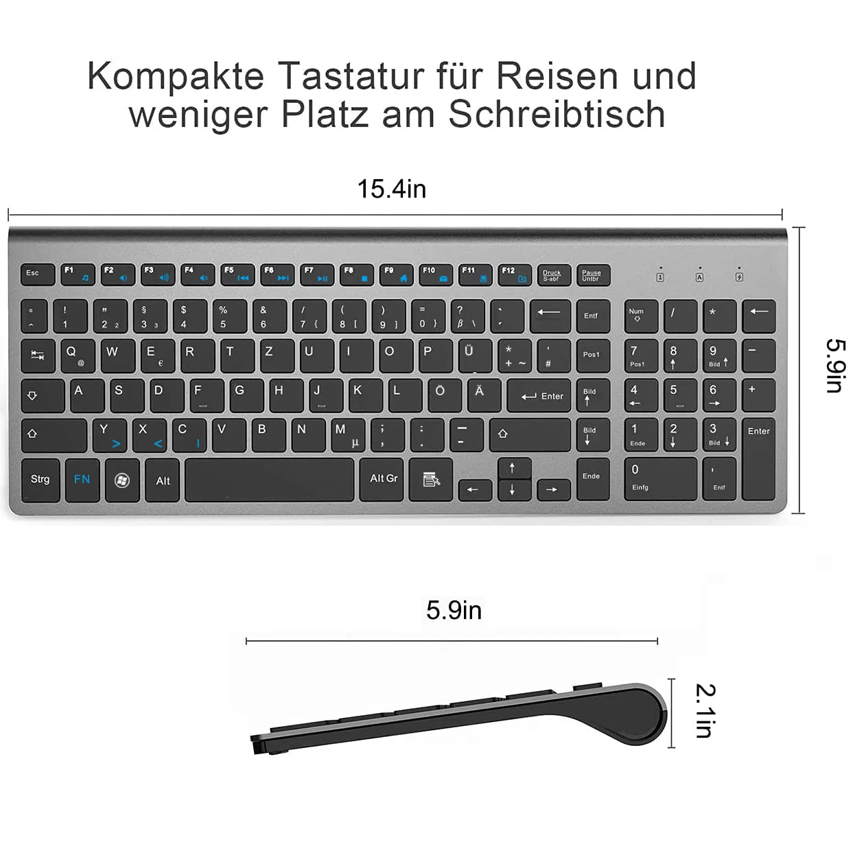 Немецкая малошумная тонкая компактная клавиатура QWERTZ с 101 клавишами