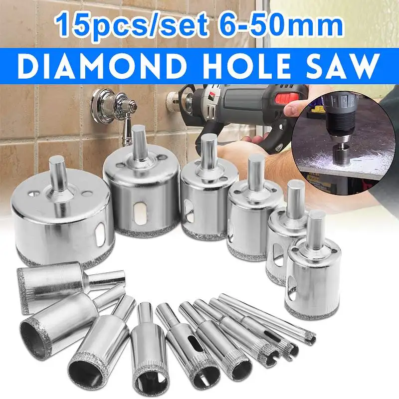 15pcs/set 6-50mm Diamond Hole Saw Drill Bit Tool for Ceramic Porcelain Glass Marble Drill Bits
15pcs/set 6-50mm Diamond Hole Saw Drill Bit Tool for Ceramic Porcelain Glass Marble Drill Bits