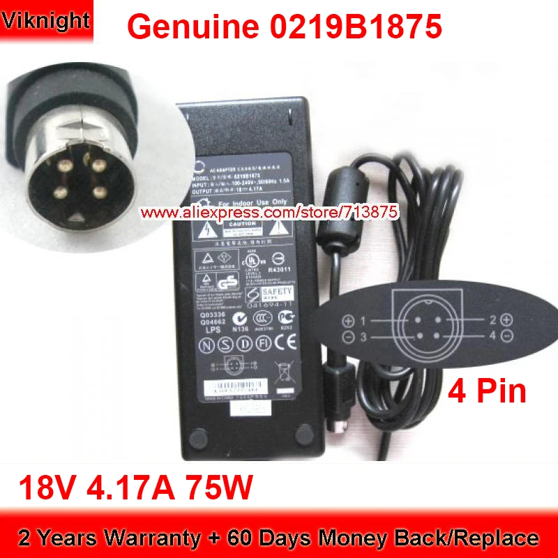 Genuine 0219B1875 AC Adapter 18V 4.17A 75W Charger for Acer 2032 20" MONITOR AL2032W AL2032W LCD 4 Pin Power Supply
Genuine 0219B1875 AC Adapter 18V 4.17A 75W Charger for Acer 2032 20" MONITOR AL2032W AL2032W LCD 4 Pin Power Supply