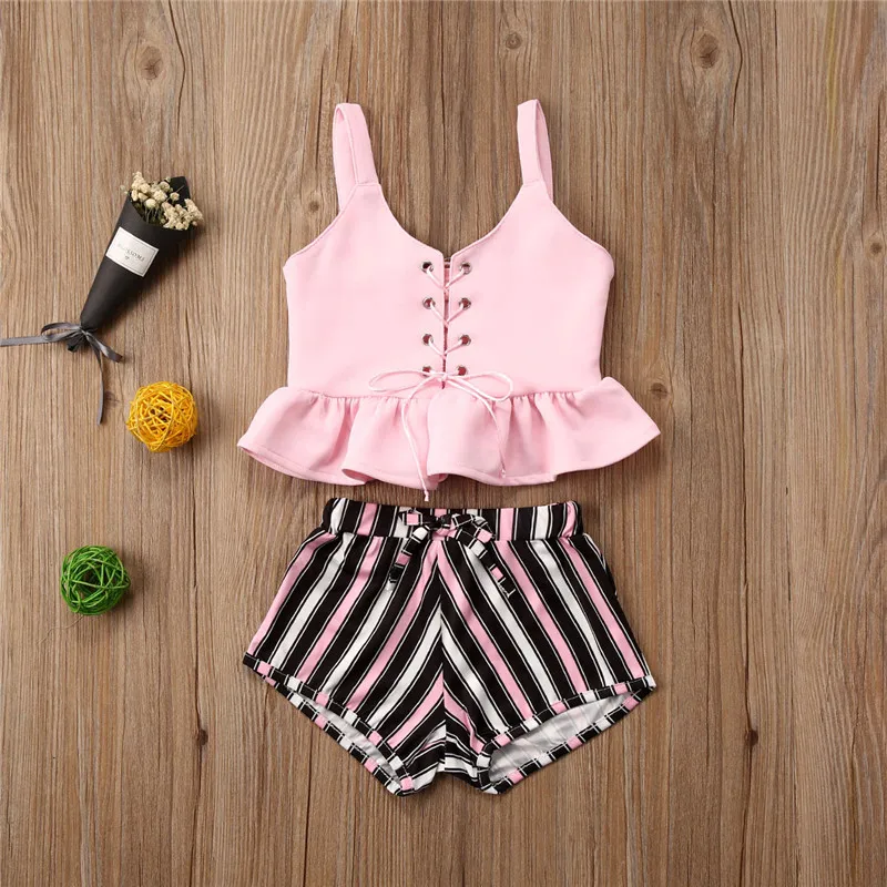 Summer Children Toddler Kids Clothes Little Baby Girls Sleeveless Bandage Vest Tops+Striped Shorts Girls Cotton Clothing Outfit
Summer Children Toddler Kids Clothes Little Baby Girls Sleeveless Bandage Vest Tops+Striped Shorts Girls Cotton Clothing Outfit