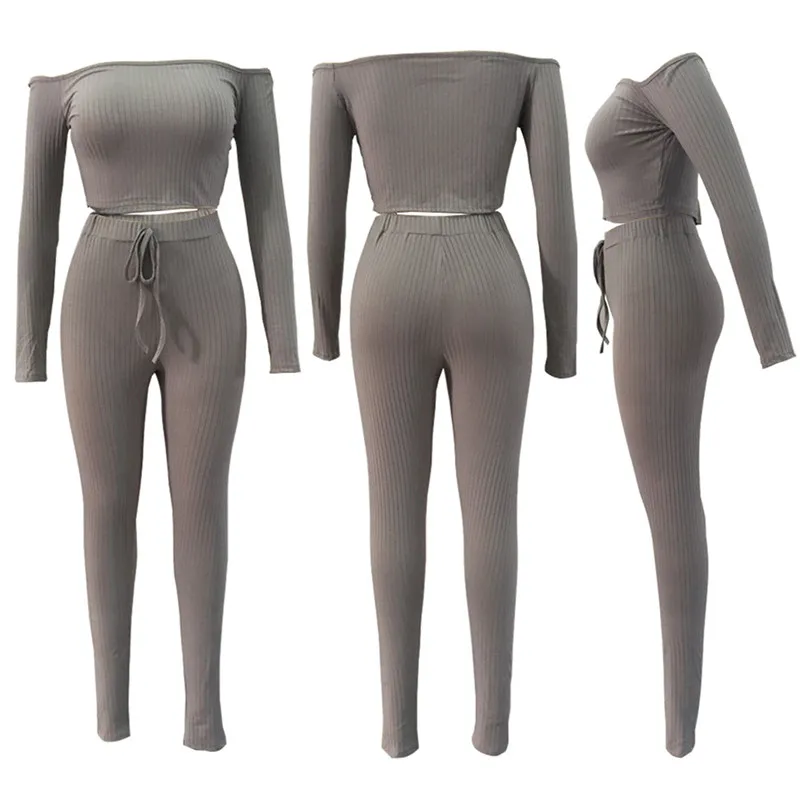 Solid Slash Neck Long Sleeve Two Piece Set Drawstring Off Shoulder Women Tracksuit Bodycon Long Pants Women Suits
Solid Slash Neck Long Sleeve Two Piece Set Drawstring Off Shoulder Women Tracksuit Bodycon Long Pants Women Suits