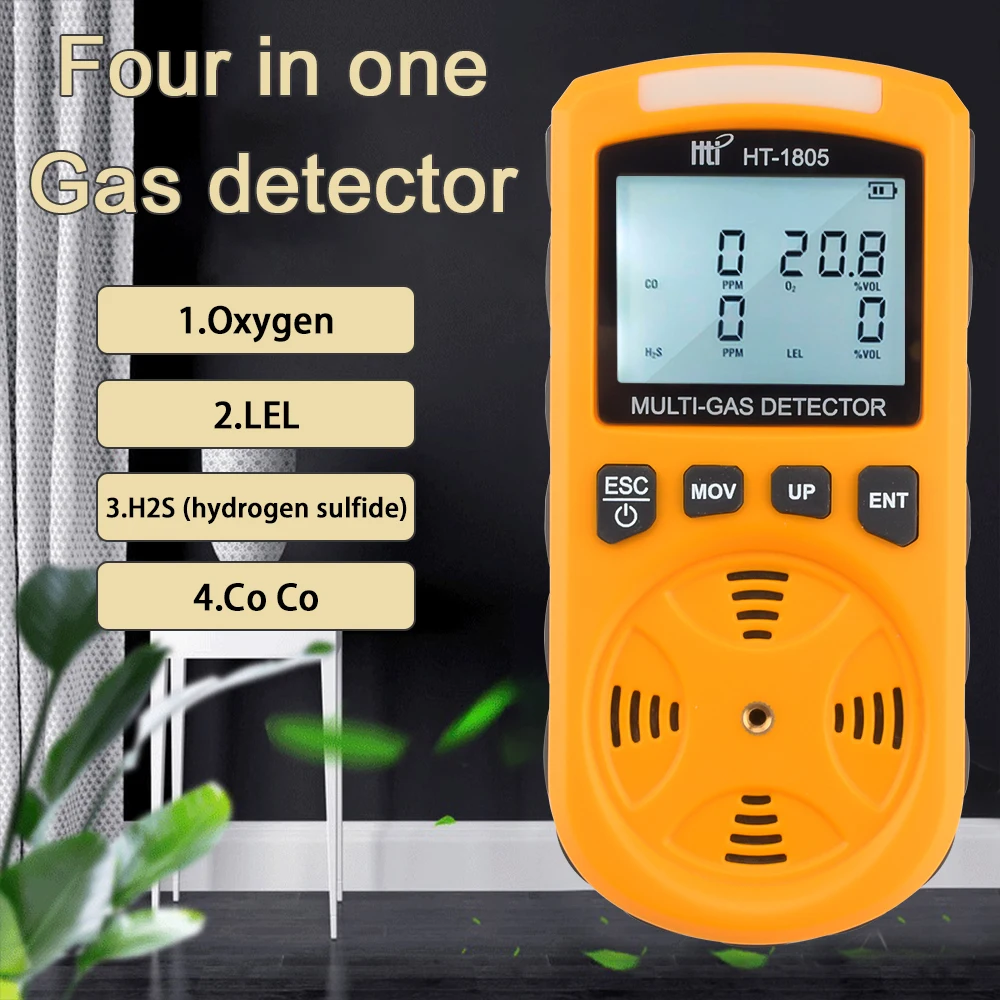 

HT-1805 Portable Multifunctional Gas Detector H2s Co Co2 O2 LEL Combustible Gas Detector Four In One Air Quality Meter Monitor