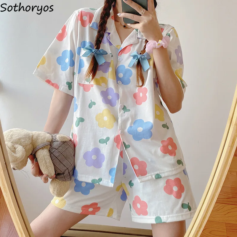 Pajama Sets Women Floral Sweet Pockets Design Turn-down Collar Short Sleeve Tops Summer Soft Kawaii Girlish Fashion Pajamas Chic
Pajama Sets Women Floral Sweet Pockets Design Turn-down Collar Short Sleeve Tops Summer Soft Kawaii Girlish Fashion Pajamas Chic