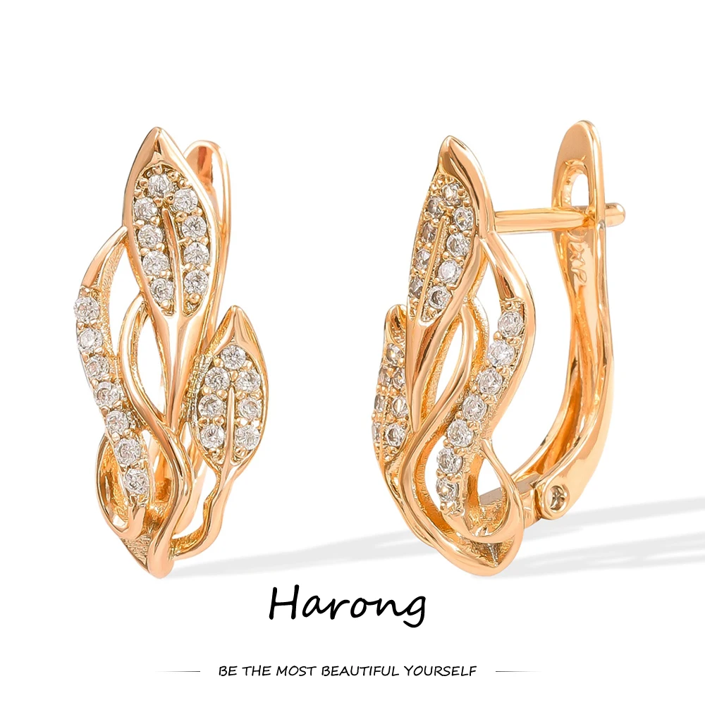 Harong Trendy Flower Leaves Rose Gold Color Stud Earrings Inlaid Crystal Copper Metal Female Wedding Jewelry Earrings for Women
Harong Trendy Flower Leaves Rose Gold Color Stud Earrings Inlaid Crystal Copper Metal Female Wedding Jewelry Earrings for Women