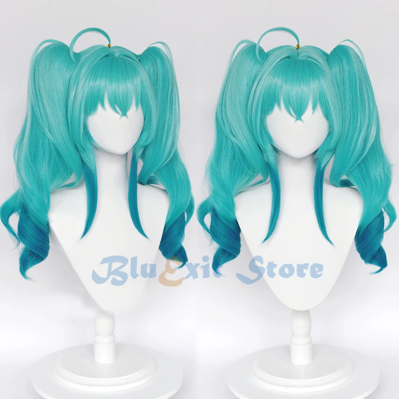 

Dyed Gradient Green Wig 55cm Long Curly Ponytails Heat Resistant Synthetic Hair Christmas Party Adult 2021 Devil Mikuu Cosplay