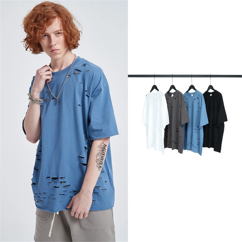 Summer men's trend hole cotton solid color personality t-shirt Harajuku fashion street retro hip hop washed frayed loose t-shirt
Summer men's trend hole cotton solid color personality t-shirt Harajuku fashion street retro hip hop washed frayed loose t-shirt