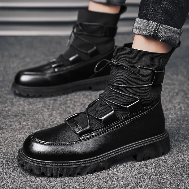 Мужские кожаные ботинки-Челси на толстой подошве, со шнуровкой и высоким берцем
Мужские кожаные ботинки-Челси на толстой подошве, со шнуровкой и высоким берцем