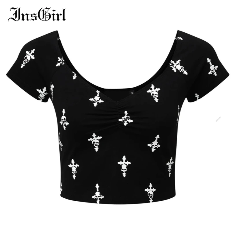 InsGirl Harajuku Mall Goth Cross Skull Print T-shirt Women Y2k Vintage Dark Gothic Short Sleeve Crop Tee Top Emo Sexy Streetwear
InsGirl Harajuku Mall Goth Cross Skull Print T-shirt Women Y2k Vintage Dark Gothic Short Sleeve Crop Tee Top Emo Sexy Streetwear