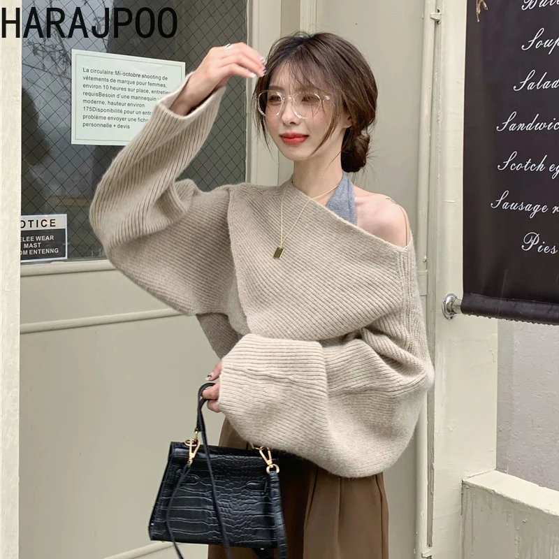 Harajpoo Pullover Woman Oblique Collar Off Shoulder Sweater Irregular Long Sleeve 2021 Autumn Winter Korean Cropped Clothes
Harajpoo Pullover Woman Oblique Collar Off Shoulder Sweater Irregular Long Sleeve 2021 Autumn Winter Korean Cropped Clothes
