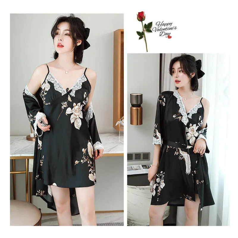 2 Pieces Floral Print Dressing Gown for Women Satin Silk Summer Night Dress Ladies Sexy Sleepwear Bathrobe Femme Home Clothing
2 Pieces Floral Print Dressing Gown for Women Satin Silk Summer Night Dress Ladies Sexy Sleepwear Bathrobe Femme Home Clothing