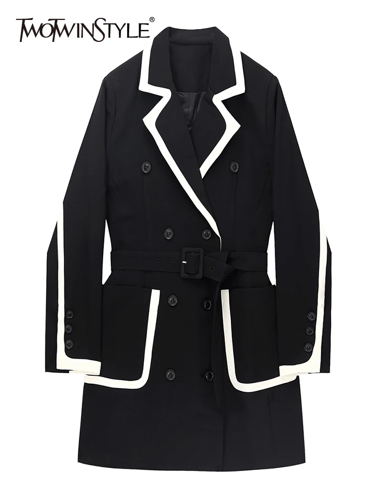 TWOTWINSTYLE Casual Slim Patchwork Colorblock Blazers For Women Notched Long Sleeve Straight Jackets Female Clothing Autumn 2021
TWOTWINSTYLE Casual Slim Patchwork Colorblock Blazers For Women Notched Long Sleeve Straight Jackets Female Clothing Autumn 2021