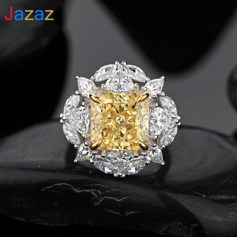 Jazaz 100% 925 Sterling Silver Sparkling High Carbon Diamond Wedding Rings For Women Yellow Color 5A Zircon Party Fine B1031
Jazaz 100% 925 Sterling Silver Sparkling High Carbon Diamond Wedding Rings For Women Yellow Color 5A Zircon Party Fine B1031