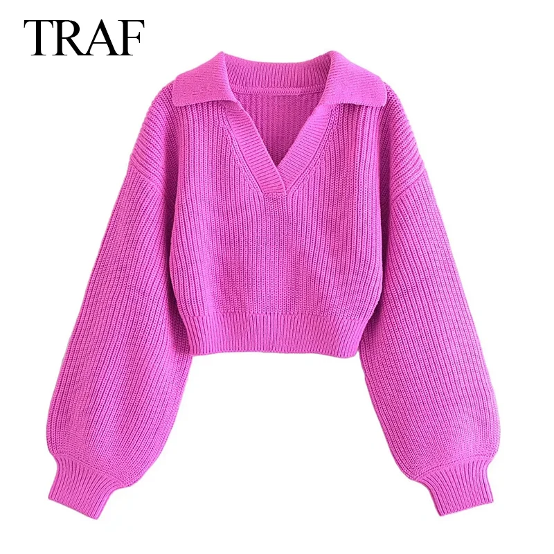 Женский свитер с рукавами-фонариками, V-образным вырезом
Женский свитер с рукавами-фонариками, V-образным вырезом