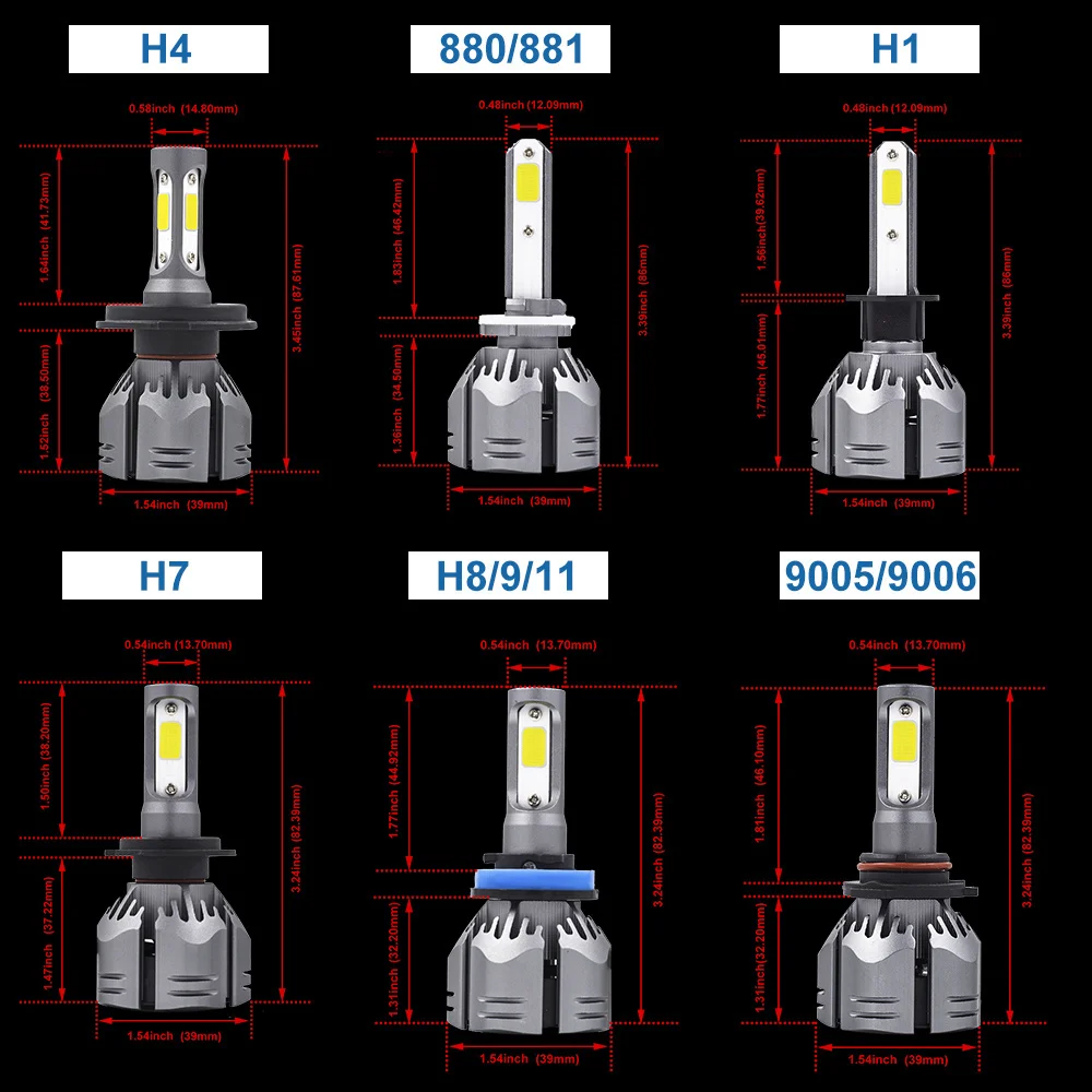 

YHKOMS Car Led Light H1 H7 H4 H11 Led Bulb 3000K 4300K 6500K 8000K H8 H9 H3 9005 HB3 9006 Hb4 880 881 H27 72W 10000LM Headlamp