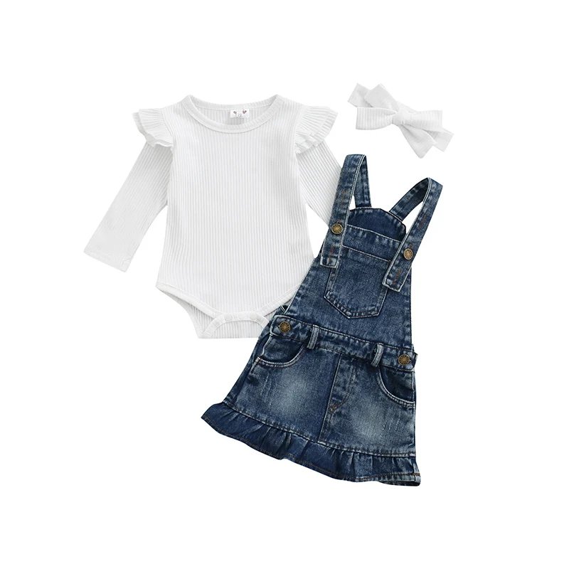 Baby Solid Color Clothes Set Long Sleeve O-neck Ribbed Romper with Ruffles+Short Denim Suspender Skirt For Newborns
Baby Solid Color Clothes Set Long Sleeve O-neck Ribbed Romper with Ruffles+Short Denim Suspender Skirt For Newborns