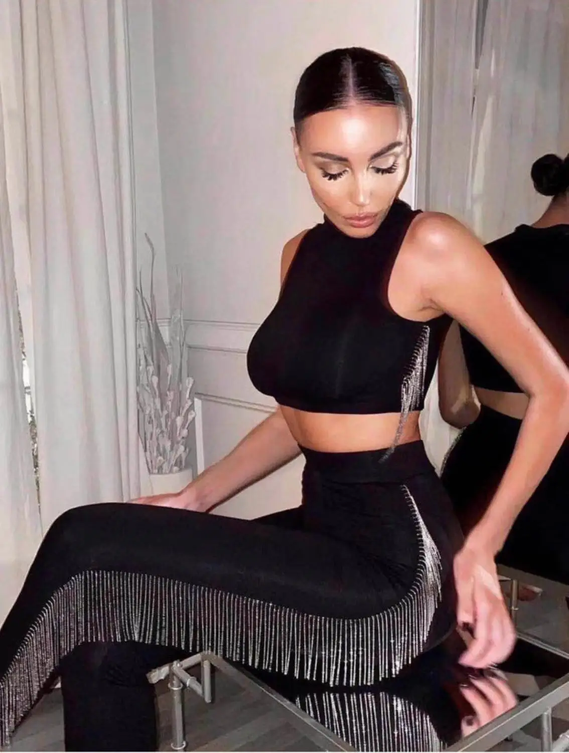 2020 New Arrival Women's Sexy 2 Pieces Bodycon Full Length Jumpsuits Celebrity Fashion wear Bandage Diamond Tassel Jumpsuits
2020 New Arrival Women's Sexy 2 Pieces Bodycon Full Length Jumpsuits Celebrity Fashion wear Bandage Diamond Tassel Jumpsuits