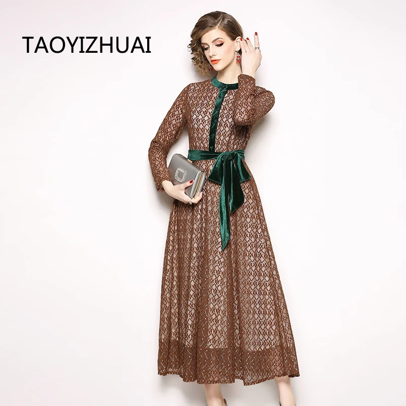 TAOYIZHUAI New arrival casual long lace dress round neck button with belt fit and flare leisure party office dress vestidos
TAOYIZHUAI New arrival casual long lace dress round neck button with belt fit and flare leisure party office dress vestidos