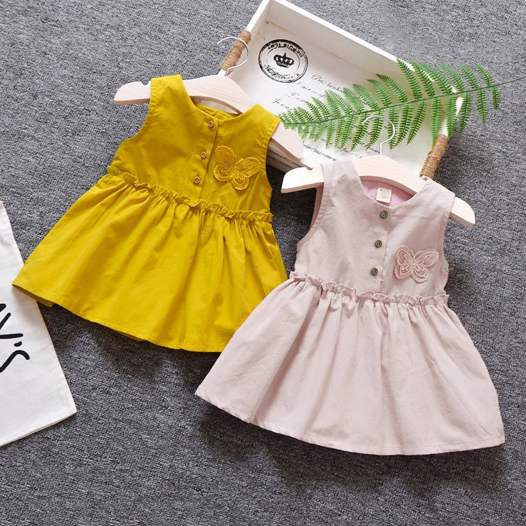 Фото Летнее милое платье для девочек детская одежда однотонная жилетка без рукавов