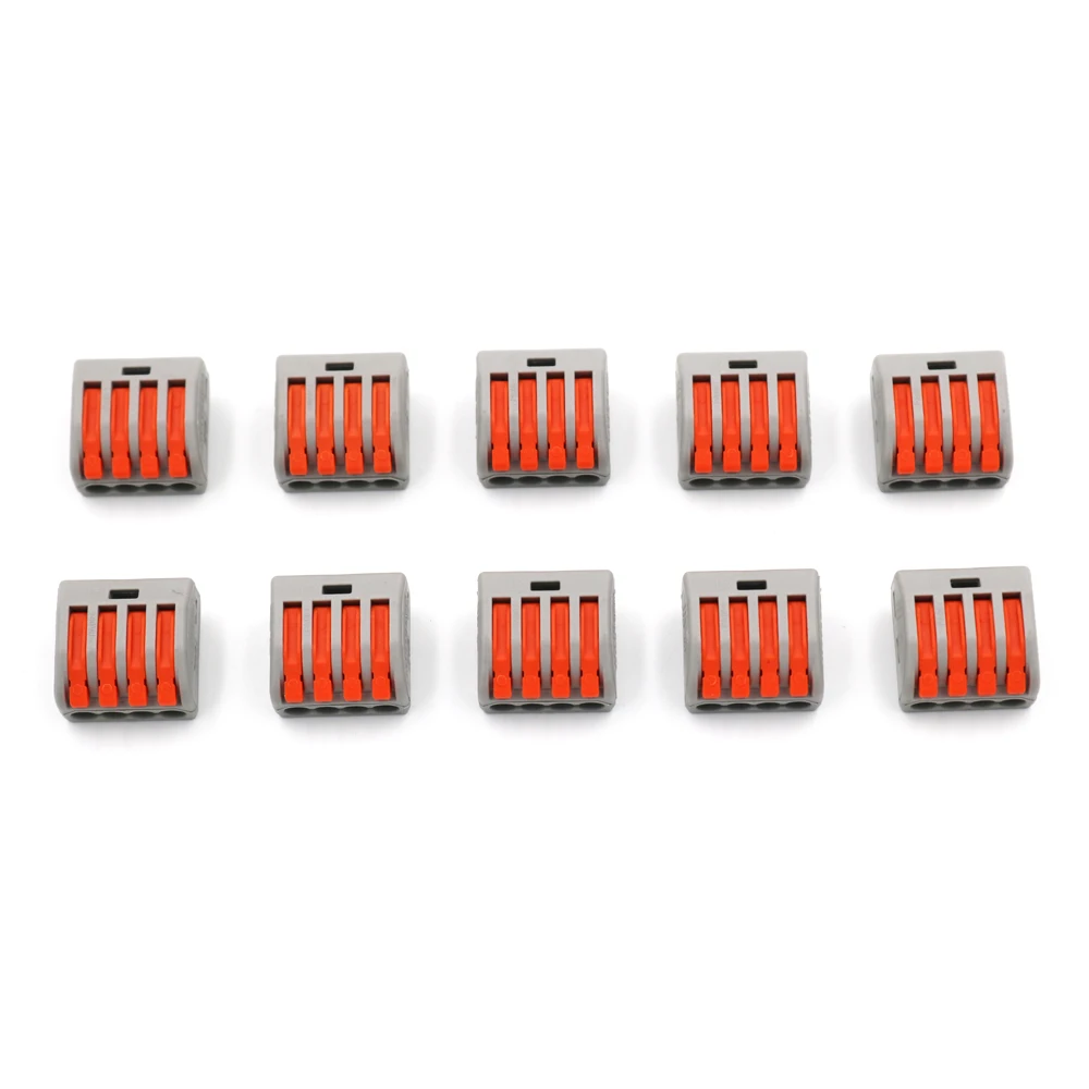 10pcs PT-214 4 pole Compact Wire Cable Wiring Connector Conductor Terminal Block With Lever 0.08-2.5mm2 Universal | Электроника