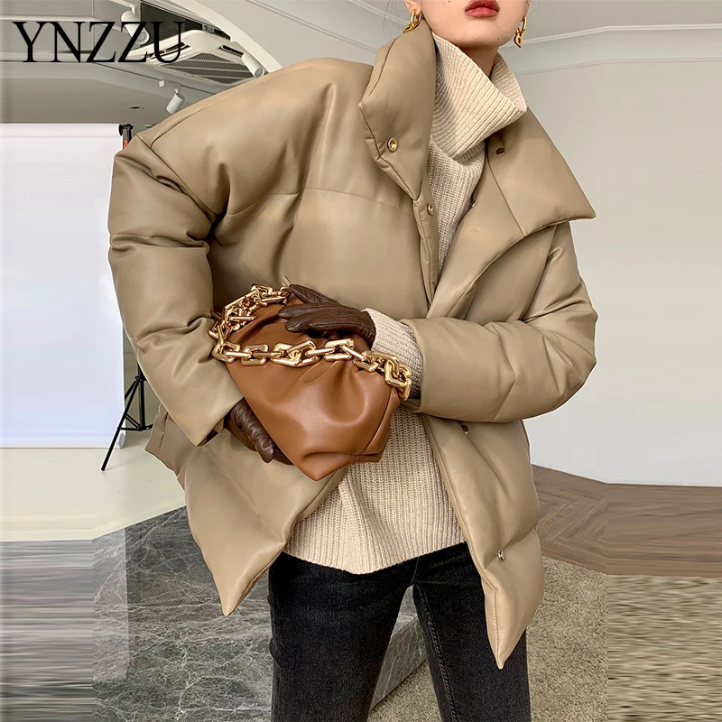 Luxury Thicken warm PU Short down jacket Khaki Winter Fashion High collar Female Faux leather Coat Windproof Loose YNZZU 9O339
Luxury Thicken warm PU Short down jacket Khaki Winter Fashion High collar Female Faux leather Coat Windproof Loose YNZZU 9O339