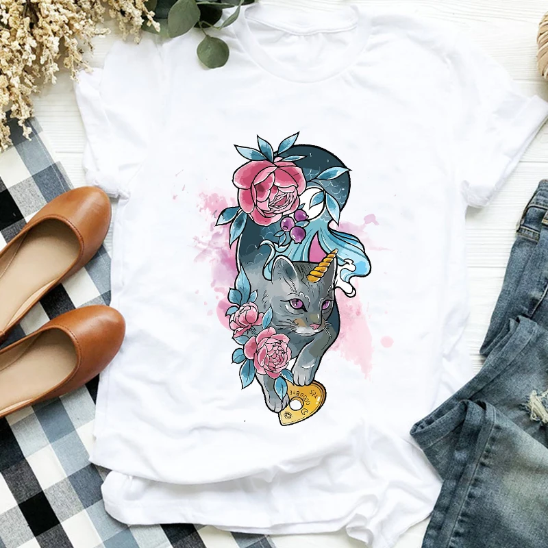 Women Lady Cartoon Cat Watercolor Floral Flower Pet 90s Cute Print Tshirt Shirt Clothes Top Graphic Female T Tee Womens T-shirt
Women Lady Cartoon Cat Watercolor Floral Flower Pet 90s Cute Print Tshirt Shirt Clothes Top Graphic Female T Tee Womens T-shirt