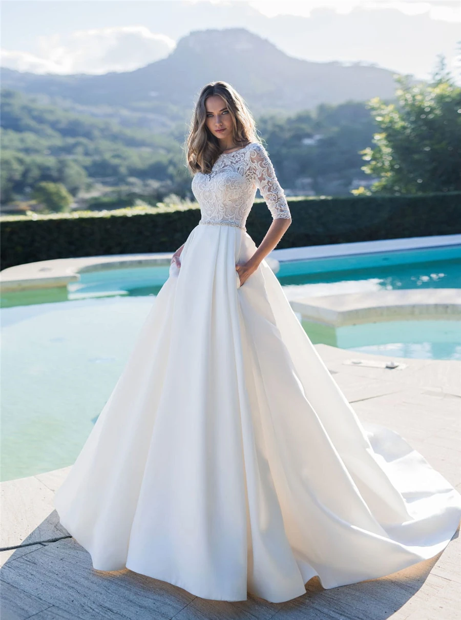 A-Line Wedding Dresses 2020 Modest Satin Bridal Gowns Garden Custom Modest European Fashion Beach Robe Vestido De Noiva Mariee
A-Line Wedding Dresses 2020 Modest Satin Bridal Gowns Garden Custom Modest European Fashion Beach Robe Vestido De Noiva Mariee