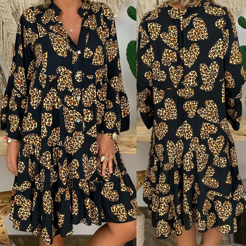 58# Women Casual Shirt Dress Plus Size Loose Print Long Sleeve V-collar Button Mini Dresses Vintage Casual Beach Boho Dress
58# Women Casual Shirt Dress Plus Size Loose Print Long Sleeve V-collar Button Mini Dresses Vintage Casual Beach Boho Dress