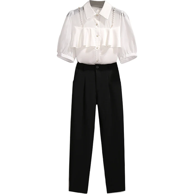 new summer fashion pearl solid color professional two-piece sets ruffles short sleeves square collar women's clothing female
new summer fashion pearl solid color professional two-piece sets ruffles short sleeves square collar women's clothing female