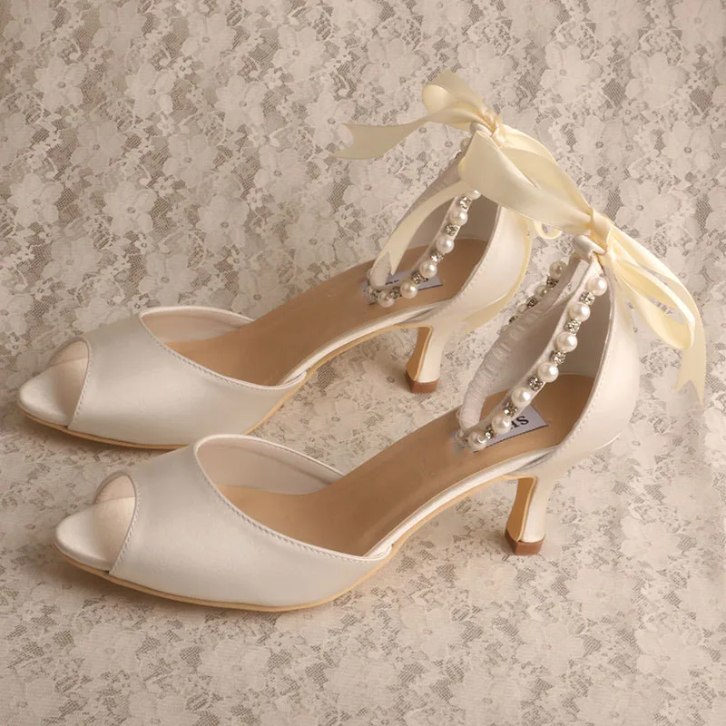 

Wedopus Customized Peep Toe Heel Wedding Shoes Ivory Color with Ankle Strap Sandals 6.5CM