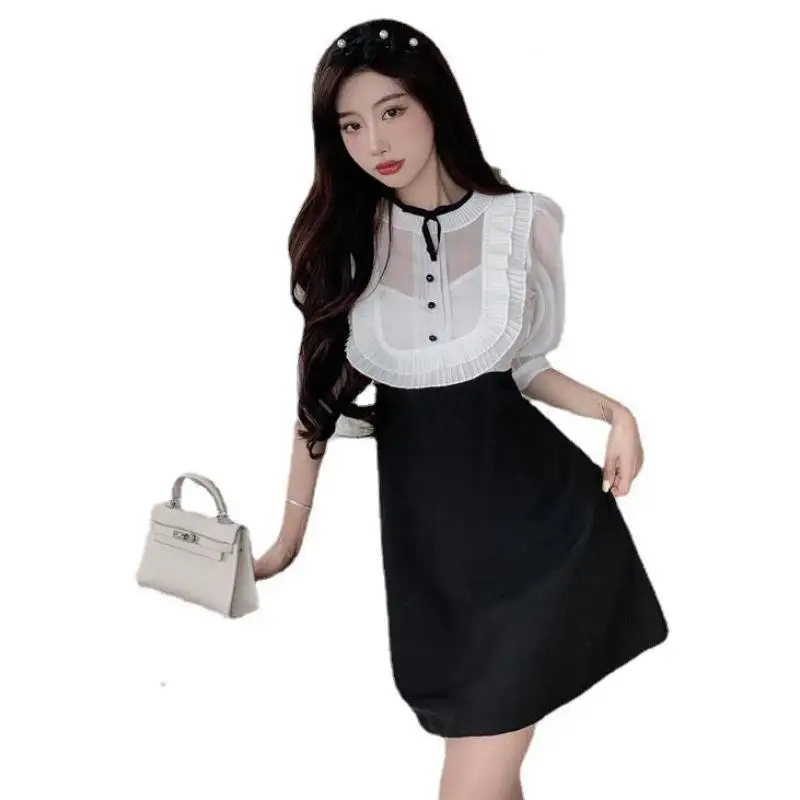 Women Summer Vintage Party Dress Ladies France Style Puff Sleeve Bow Tie Neck Black Mini Dress
Women Summer Vintage Party Dress Ladies France Style Puff Sleeve Bow Tie Neck Black Mini Dress