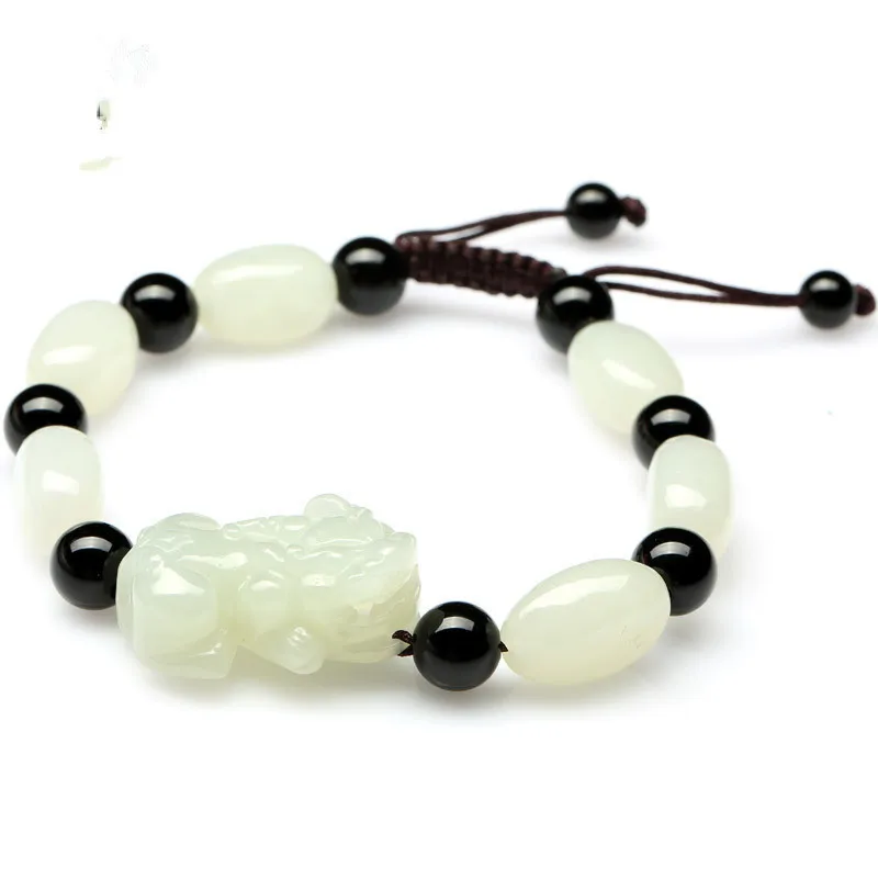 

Natural hetian jade handcarved brave troops bracelets rice beads jade for couples women men beads bracelet with jade bracelet