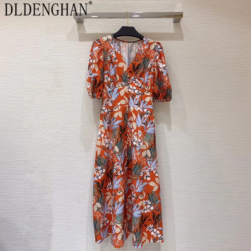 DLDENGHAN Fashion Designer Vintage Floral Print Dress For Women V-Neck Button Lantern Sleeve High Waist Dresses Summer New 
DLDENGHAN Fashion Designer Vintage Floral Print Dress For Women V-Neck Button Lantern Sleeve High Waist Dresses Summer New