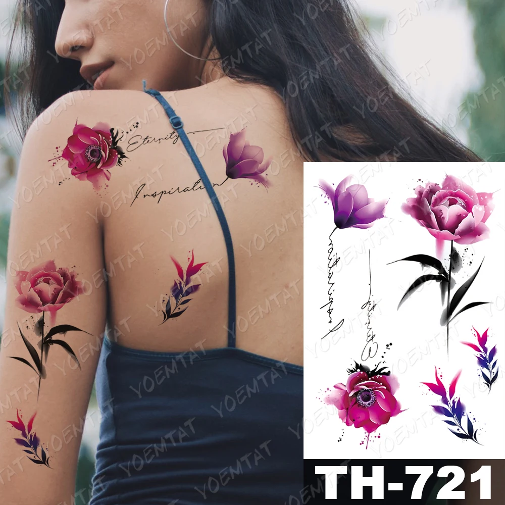 Водонепроницаемый временная татуировка Стикеры цветы текст флэш тату серьги Henna