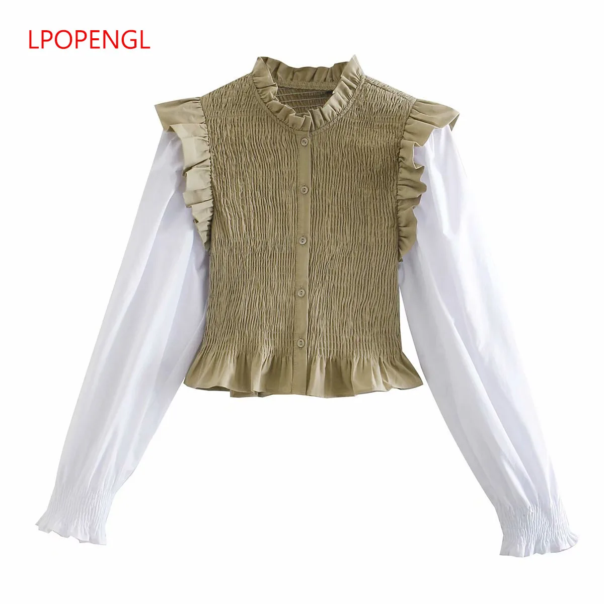 

Spring Autumn Ladies Pullover Shirt 2021 The New Fashion Wild Loose Street Style Stitching Conventional Short Long Sleeves