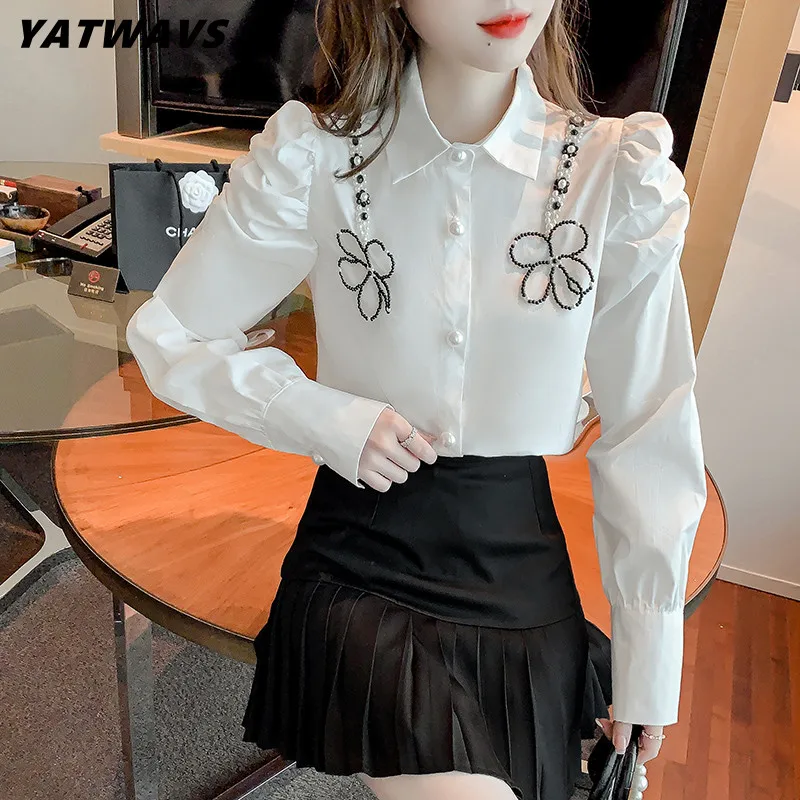 YATWAVS Fashion Design Lapel Collar Shirt Tops Lady Elegant Beading Puff Sleeve Chic Spring Women Office Vintage Sweet Blouse
YATWAVS Fashion Design Lapel Collar Shirt Tops Lady Elegant Beading Puff Sleeve Chic Spring Women Office Vintage Sweet Blouse