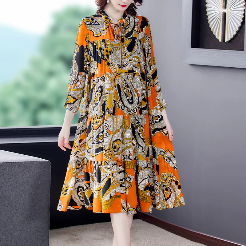 Chikichi 2021 Spring and Autumn New Fashion Retro High-end Mulberry Silk Crepe De Chine Silk Print Loose Dress Female Large Size
Chikichi 2021 Spring and Autumn New Fashion Retro High-end Mulberry Silk Crepe De Chine Silk Print Loose Dress Female Large Size