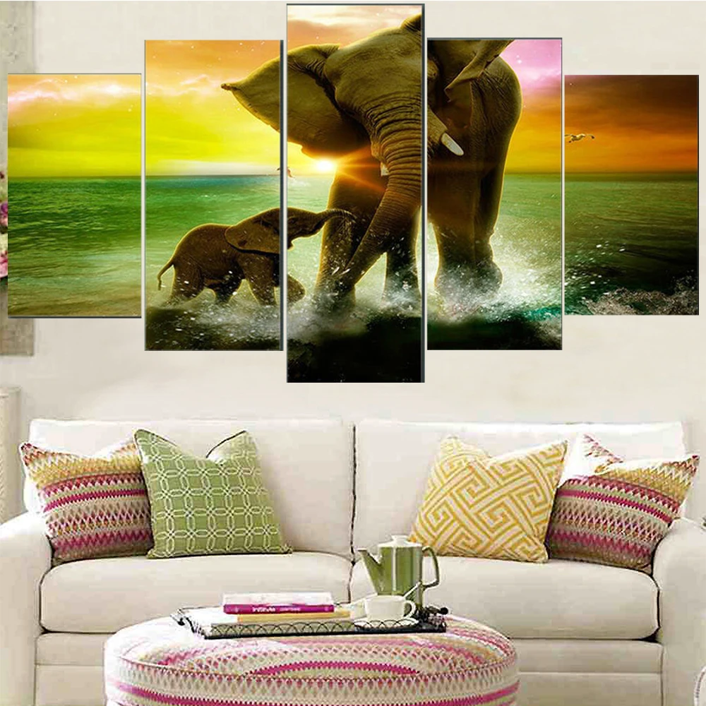 5 Pieces Wall Art Canvas Painting Two Elephants Sunset Landscape Poster Modular Pictures Home Decoration Modern Living Room 
5 Pieces Wall Art Canvas Painting Two Elephants Sunset Landscape Poster Modular Pictures Home Decoration Modern Living Room